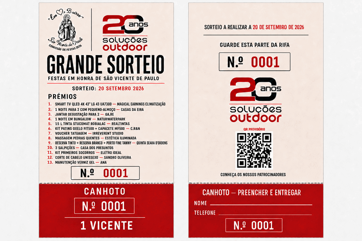 Proposta provisória da frente e do verso das rifas do Grande Sorteio